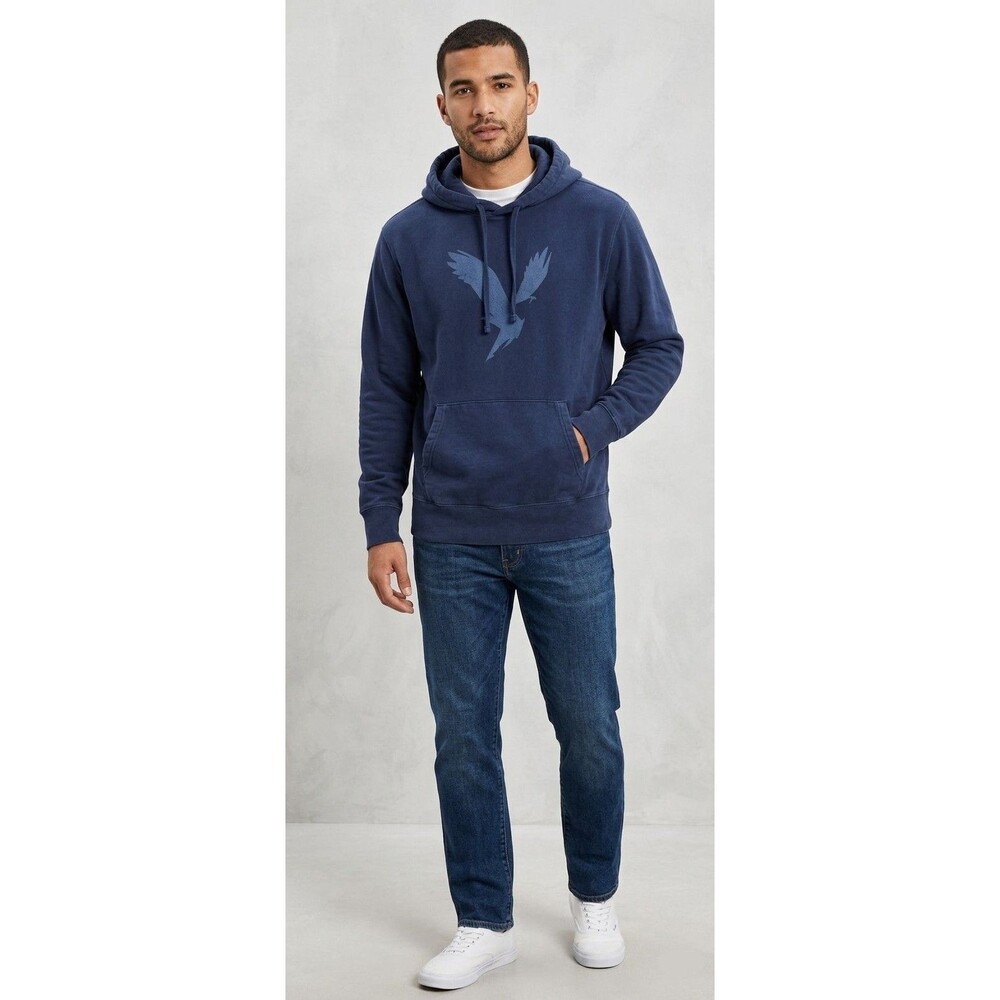 American Eagle Hoodie M Navy Blue Big Logo Super Soft Pullover Hooded Sweatshirt